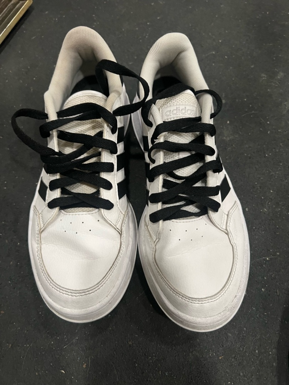 adidas White and Black Low-Top Sneakers with Three-Stripes